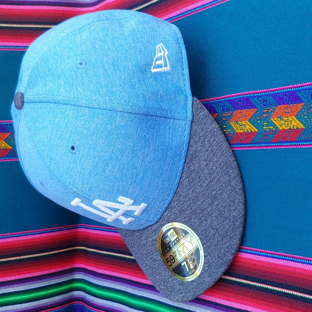 New Era Dodgers 59FIFTY Low Profile 7 7/8 Fitted Baseball Cap Light-Dark Blue - Picture 4 of 16